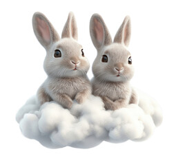 PNG Rabbits sitting on the cloud animal bunny cute.