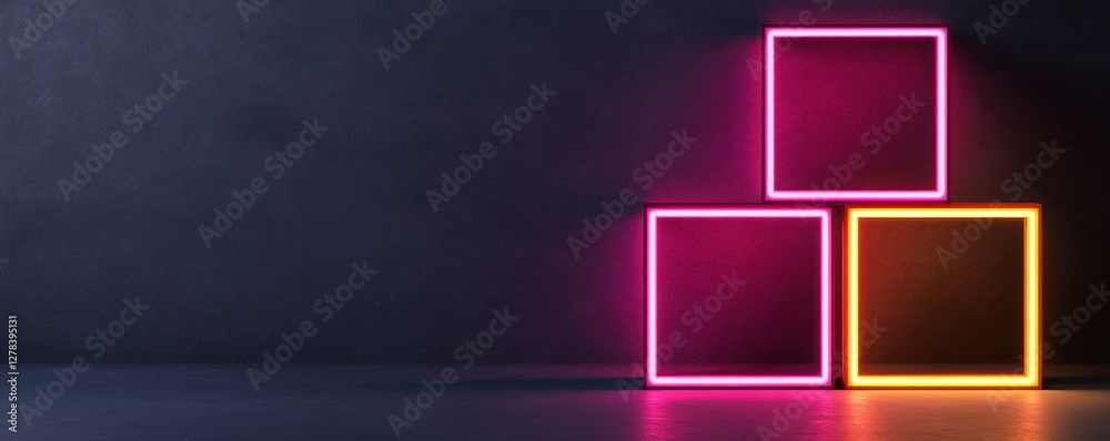 Poster neon light frames on dark background for modern art and design