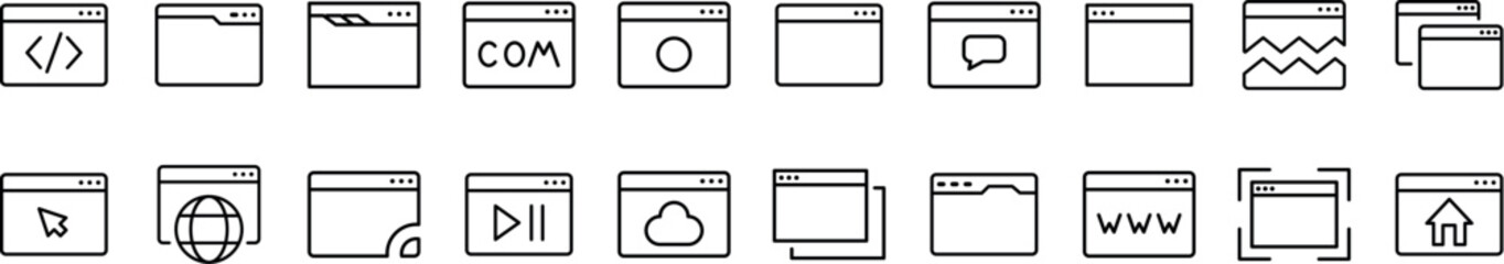 Web Page Modern Outline Style Icons for Design, Cards, Apps, Social Networks