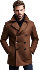 Brown Double Breasted Pea Coat for Men - Stylish Winter Wear