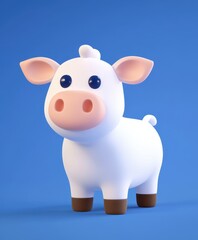 Naklejka premium A white cow features a distinctive pink nose and brown legs, showcasing its unique coloration and characteristics in a natural setting.