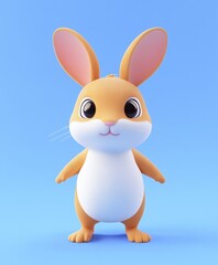 A vibrant close-up of a cartoon rabbit against a bright blue background, showcasing its playful expression and distinct features.