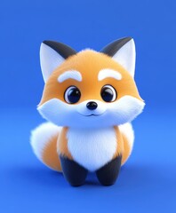 Obraz premium A detailed close-up of a toy fox set against a vibrant blue background, showcasing its features and texture.