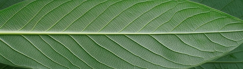 Naklejka premium Close-Up View of a Green Leaf Surface Showing Veins and Texture in Natural Light for Botanical Illustration