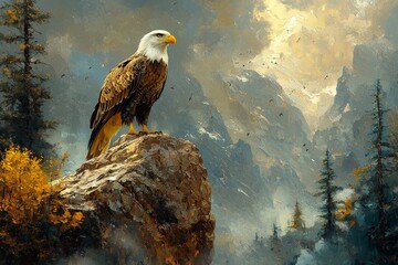 Majestic eagle soaring over mountain peaks nature landscape serene environment dramatic viewpoint