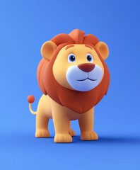 Fototapeta premium A vivid close-up of a toy lion set against a bright blue background, showcasing its detailed features and vibrant colors.