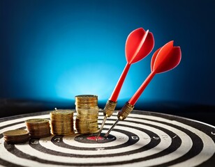 Entrepreneurial Success Depicted with Dart and Coins
