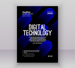Blue black gradient technology digital cover connect template, abstract cyber nano information communication, innovation future tech data, internet network connection, Ai big data line illustration 