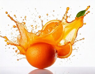 Refreshing and Juicy Orange with Water Drops Isolated on White Background