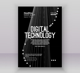 White black gradient  technology digital cover connect template, abstract cyber nano information communication, innovation future tech data, internet network connection, Ai big data line illustration 