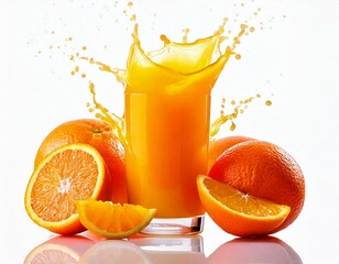 Orange Fresh Drink Juice Splashed Water white isolated background elements 