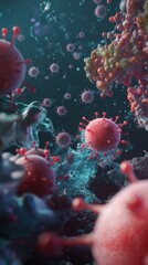 Exploring the microscopic world of viruses and cellular structures in vibrant detail