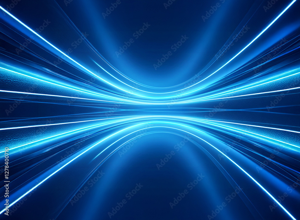 Wall mural abstract blue light trails converge and diverge, creating a dynamic pattern on a dark backdrop. the 