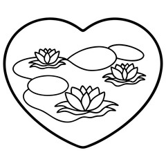 Lily Pads in Heart Shapes - Vector Line Art