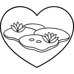 Lily Pads in Heart Shapes - Vector Line Art