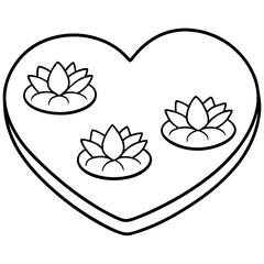 Lily Pads in Heart Shapes - Vector Line Art
