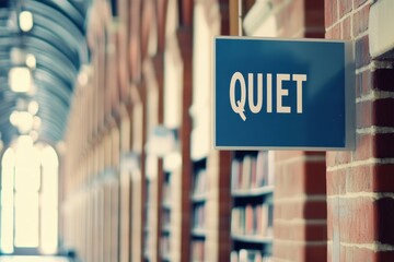 Calm Library Interior with Sign Indicating Quiet Space