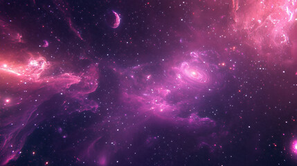 Naklejka premium Avibrantnebulainshadesofpinkandpurple,filledwithstars.