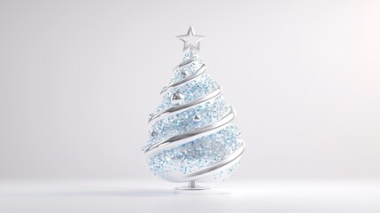 Elegant silver christmas tree display festive season 3d render minimalist studio holiday spirit