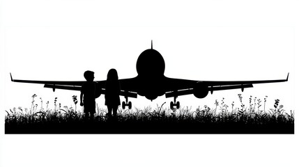 Children Watching Airplane Takeoff
