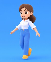 A detailed close-up of a cartoon character dressed in a vibrant blue jumpsuit, showcasing unique facial features and a playful expression.