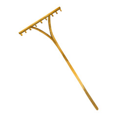 Wooden rake for harvesting crops and foliage hand drawn in watercolor and isolated on white background. Watercolor illustration. High-quality illustration suitable for design, creativity, printing.