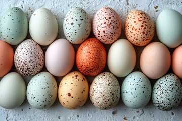 Eggs pastel colors are located at the edges of the image, forming a frame for text on a white background
