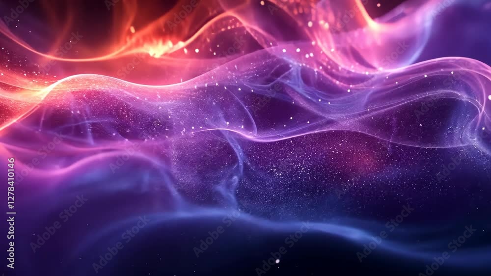 Wall mural colorful abstract waves with sparkling lights in deep space background