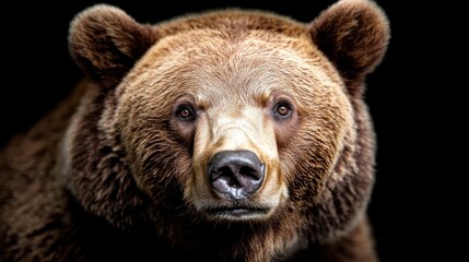 Fototapeta premium Majestic Kamchatka bear gazes with intensity against a dark backdrop