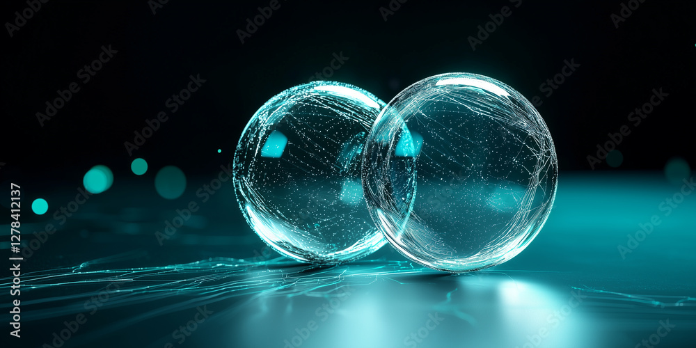 Aufkleber Glowing energy orbs in dark, minimalistic setting with abstract patterns