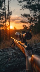 Sunset Hunting Rifle in the Woods - Precision and Nature