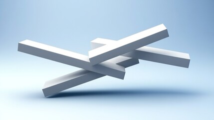 Abstract white rectangular shapes intersecting in mid-air against a light blue background.