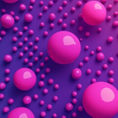 Abstract Arrangement of Glossy Pink Spheres on a Gradient Purple Surface, Creating a Modern and Playful Composition