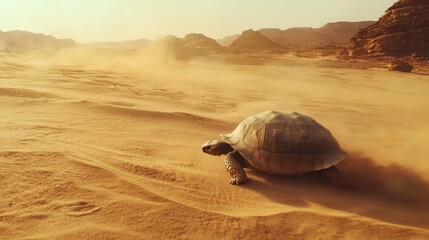 Desert Tortoise Facing the Sandstorm