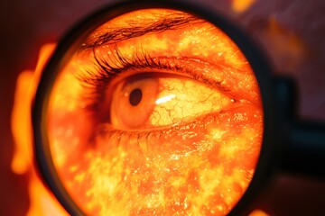 Artistic representation of sunburnt skin viewed through a magnifying glass highlighting intricate details