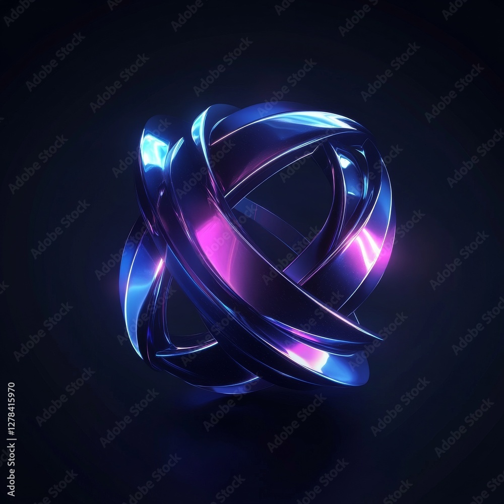 Aufkleber abstract luminous knot: a mesmerizing display of intertwined metallic ribbons on a dark background