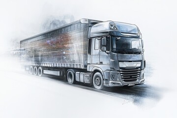 Realistic Illustration of a Modern Truck in Motion with Dynamic Background