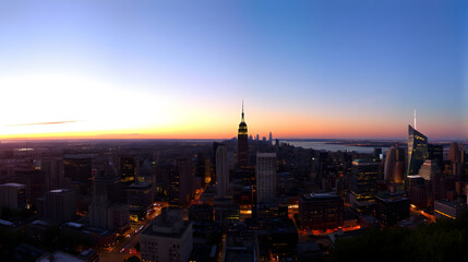 Fototapeta premium Panoramic View of a City Skyline at Golden Hour