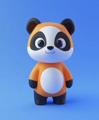 Fototapeta premium A detailed close-up of a plush panda bear, featuring soft fur and expressive eyes, set against a vibrant blue background.