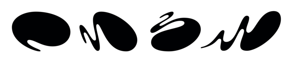 Abstract color shape set. Creative playful wave forms for background design. Graphic liquid pattern collection. Vector organic logo figure, bubble, blob, circle, curve, splodge in black and white