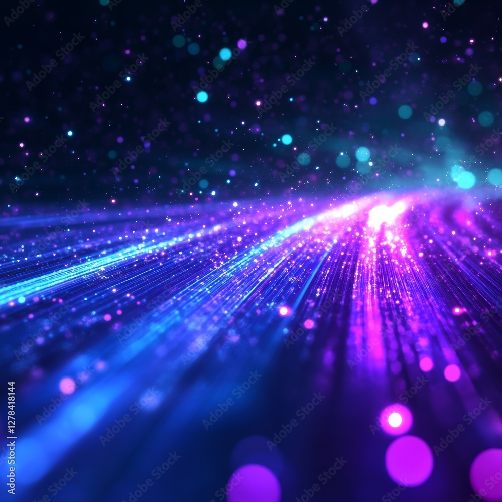 Aufkleber ethereal light streams: a vibrant display of blue and purple energy, bursting with bokeh and flowing
