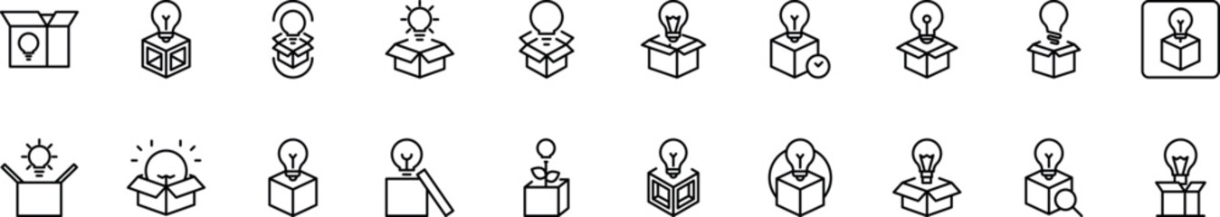 Light Bulb in Box Modern Outline Style Icons for Design, Cards, Apps, Social Networks © RaulAlmu