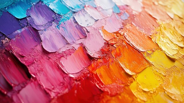 A captivating abstract oil painting bursts with vibrant hues&mdash;blues, greens, yellows, oranges, and reds. Rich textures weave through each vivid brushstroke, creating an enthralling visual dance of colo
