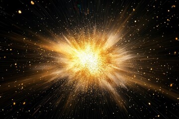explosive burst of metallic gold glitter particles against deep obsidian background, captured in high-speed photography with dramatic lighting