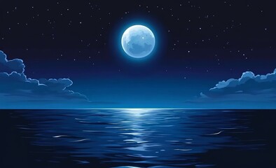 Night sky clouds with moon over sea, AnimeBackground