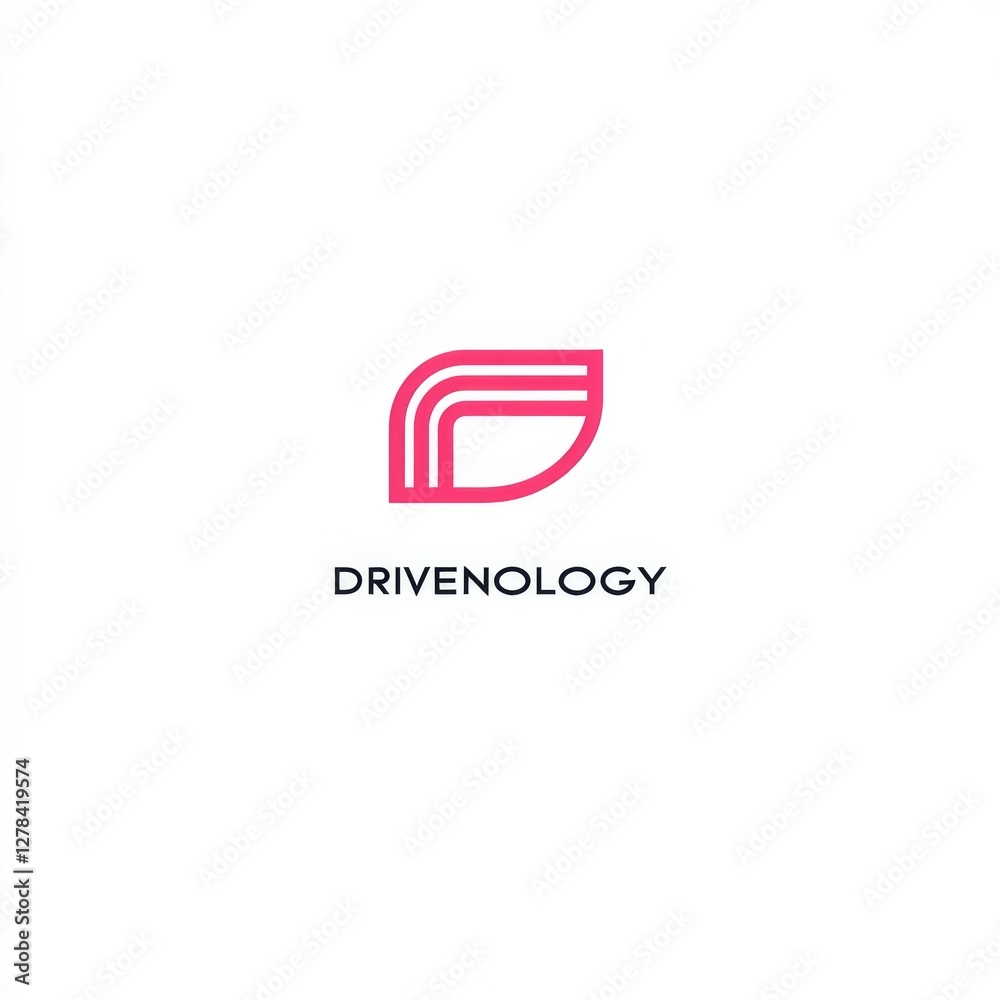 Poster modern abstract logo design: pink geometric shape with rounded corners and minimalist lines for driv