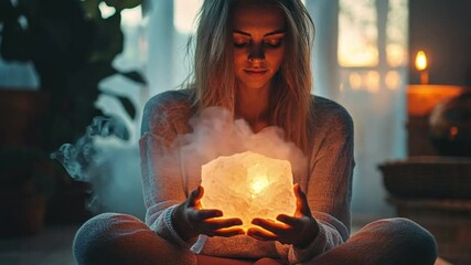 Woman Holding a Crystal During a Manifestation Ritual. meditation for mindfulness