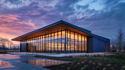Fototapeta premium Modern glass building at sunset.