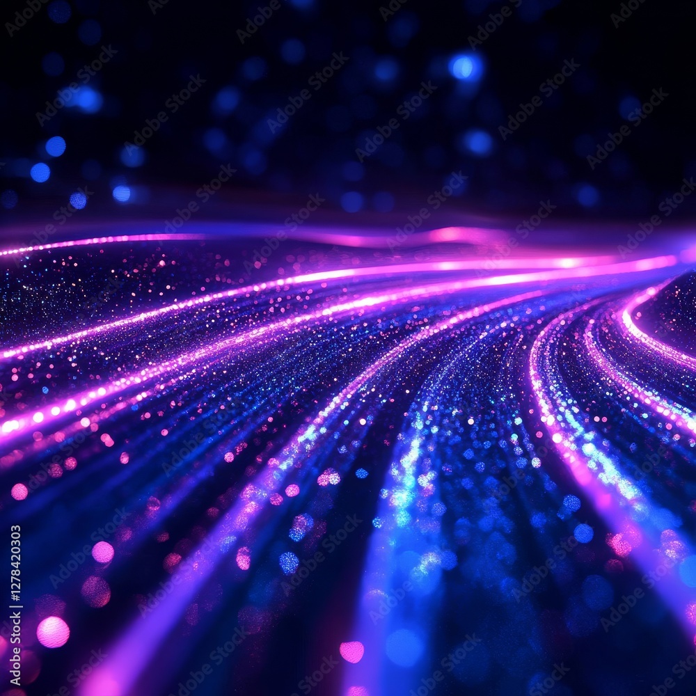 Aufkleber neon dreams: abstract lines of light and sparkling particles in a dark, futuristic landscape