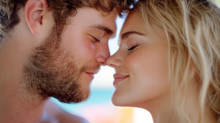 Embracing love with closed eyes near a warm window in the sunlight